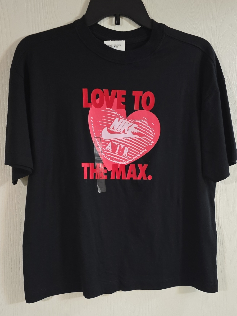Nike Black Tee with Pink Heart 'Love to the Max' Graphic